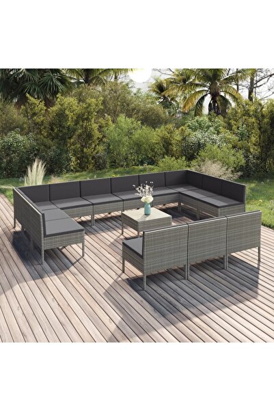 Concept Σετ επίπλων κήπου με μαξιλάρια, 14 τεμάχια, γκρι, πολυεστέρας