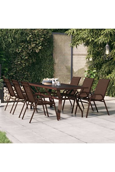 Concept Masă de grădină, maro și negru, 180x80x70 cm, oțel și sticlă