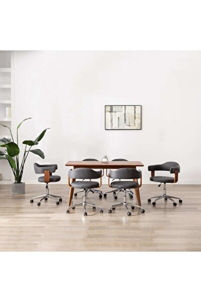 Concept Scaune pivotante de masă, 6 buc., gri, lemn curbat și textil