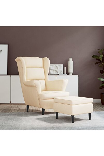 Concept Πολυθρόνα και σκαμπό με ανακλινόμενη πλάτη, κρεμ, Βελούδο
