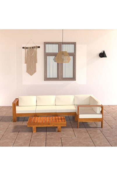 Concept Σετ επίπλων κήπου με λευκά/κρεμ μαξιλάρια, 6 τεμάχια, μασίφ ξύλο ακακίας