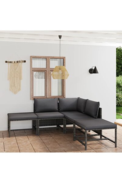 Concept Set mobilier de grădină cu perne, 6 piese, gri, poliratan