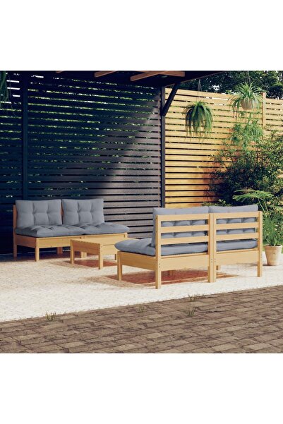 Concept Σετ επίπλων κήπου με γκρι μαξιλάρια, 5 τεμάχια, ξύλο πεύκου