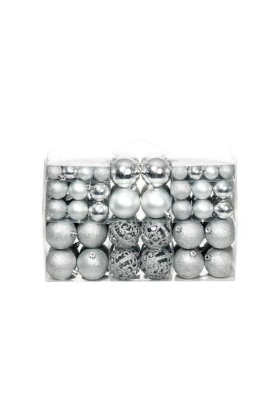 Concept Set globuri de Crăciun 100 de piese, 3/4/6 cm, argintiu