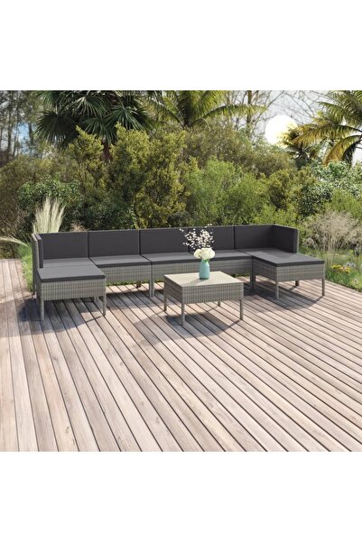 Concept Σετ επίπλων κήπου 8 τεμαχίων με μαξιλάρια, γκρι, πολυρατάν