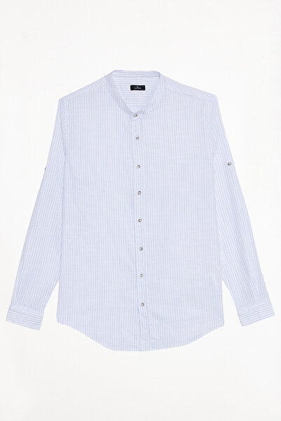 Tudors Men's Slim Fit Slim Fit Long Sleeve 100% Cotton Linen Texture Striped ...