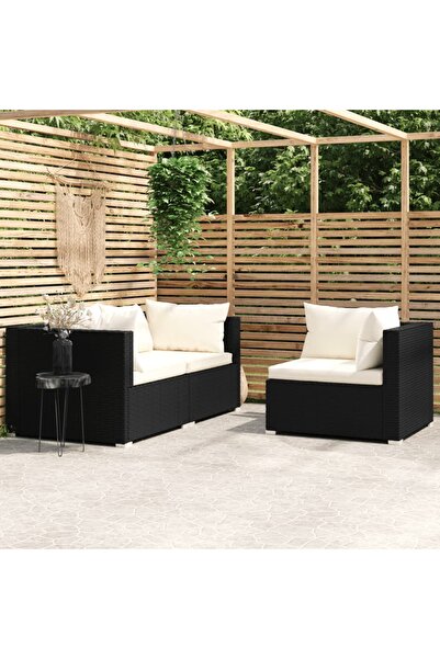 Concept Σετ επίπλων κήπου 3 τεμαχίων με μαξιλάρια, μαύρο, πολυρατάν