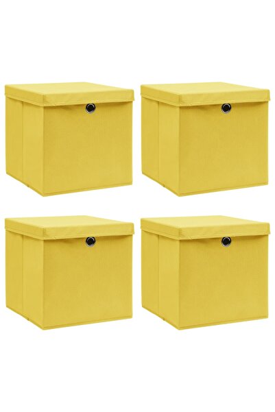 Concept Storage boxes with lids, 4 pcs., yellow, 32x32x32 cm, textile