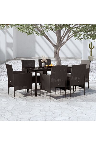 Concept Set mobilier de grădină cu perne, 7 piese, negru