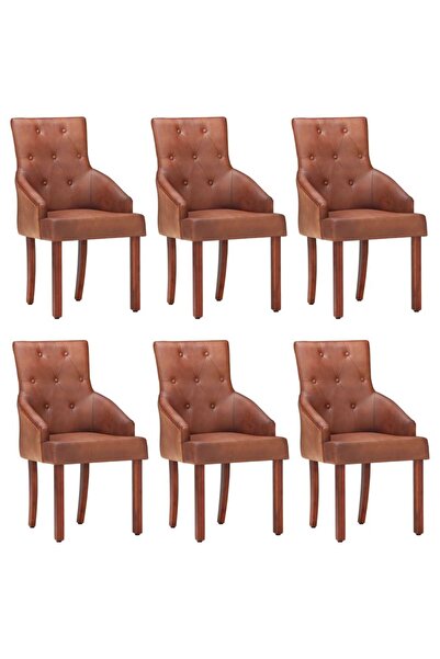 Concept Καρέκλες κουζίνας, 6 τεμ., καφέ, Γνήσιο Δέρμα