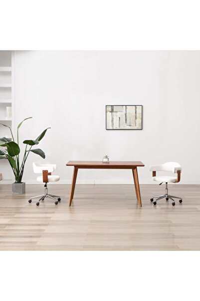 Concept Scaun de bucătărie pivotant, alb, lemn curbat & piele ecologică