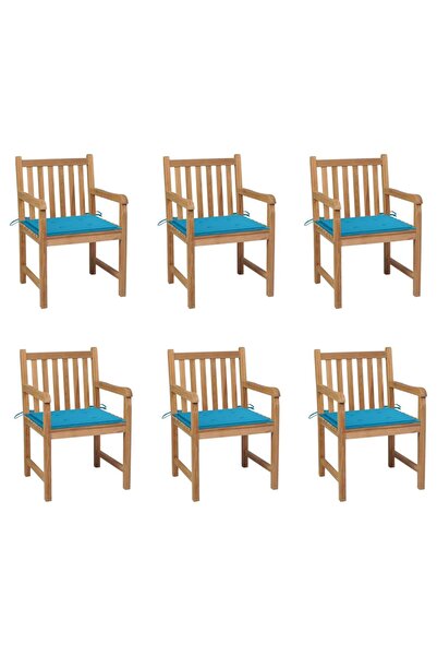 Concept Καρέκλες κήπου με μπλε μαξιλάρια, 6 τεμ., από μασίφ ξύλο τικ