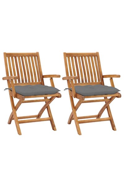 Concept Καρέκλες κήπου με γκρι μαξιλάρια, 2 τεμ., από μασίφ ξύλο τικ