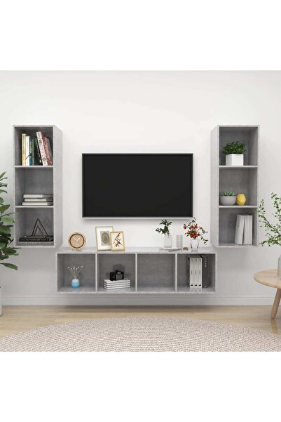 Concept Σετ ντουλαπιών τηλεόρασης, 3 τεμάχια, γκρι σκυροδέματος, μοριοσανίδα