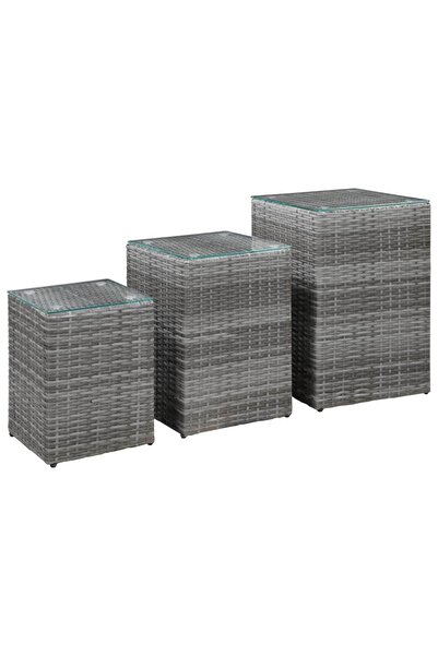 Concept Βοηθητικά τραπεζάκια με γυάλινη επιφάνεια, 3 τεμάχια, γκρι, πολυεστέρ...