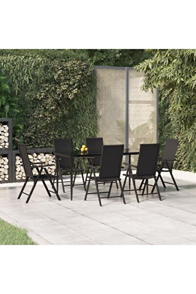 Concept Σετ επίπλων κήπου, 7 τεμάχια, μαύρο, πολυρατάν