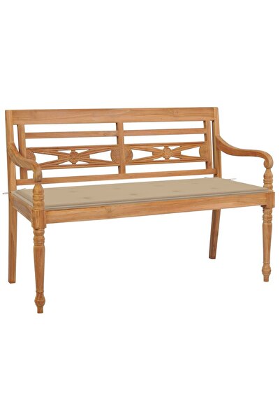 Concept Πάγκος Batavia με μπεζ Μαξιλάρι , 120 εκ., μασίφ ξύλο τικ