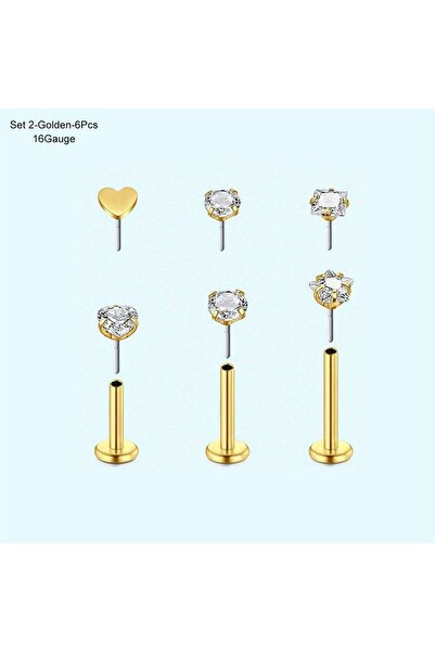choice2 Straight Barbell Face Nose Rings & Studs Set 2-Golden-6Pcs 16G 18G Pu...