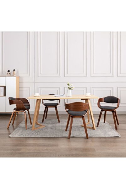 Concept Scaune de bucătărie, 6 buc., lemn curbat și material textil gri