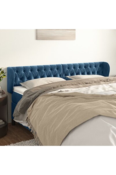 Concept Tăblie pat cu aripioare albastru închis 203x23x78/88 cm catifea