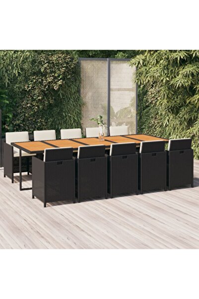 Concept Set mobilier de exterior cu perne, 11 piese, negru, poliratan