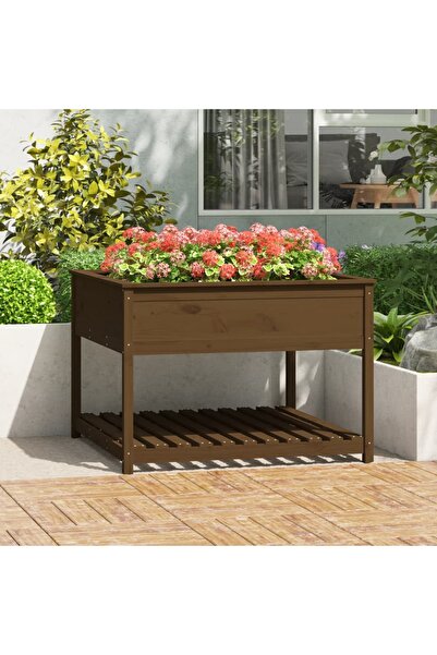 Concept Γλάστρα με ράφι σε μελί καφέ χρώμα 111,5x111,5x81 εκ. από μασίφ ξύλο ...