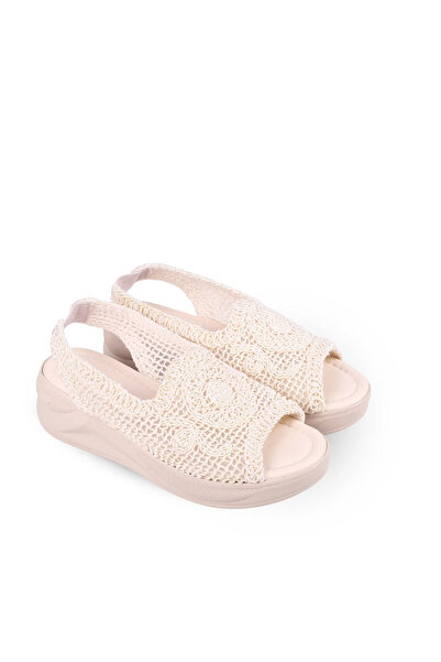 Walkenzo 4708 Women's 5 cm Wedge Heel Piece Knitwear Sandals