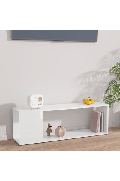 Concept Comodă TV, alb extralucios, 100x24x32 cm, PAL