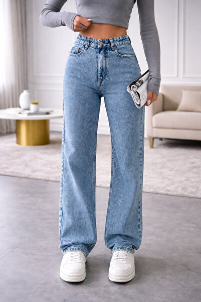 Modanewnice Women's High Waist Wide-Leg Light Blue Jean Pants – Relaxed Fit C...