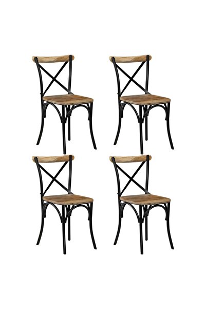 Concept Scaune cu spătar în cruce, 4 buc., negru, lemn masiv de mango
