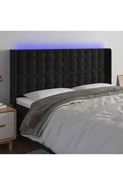 Concept Tăblie de pat cu LED, negru, 163x16x118/128 cm, catifea