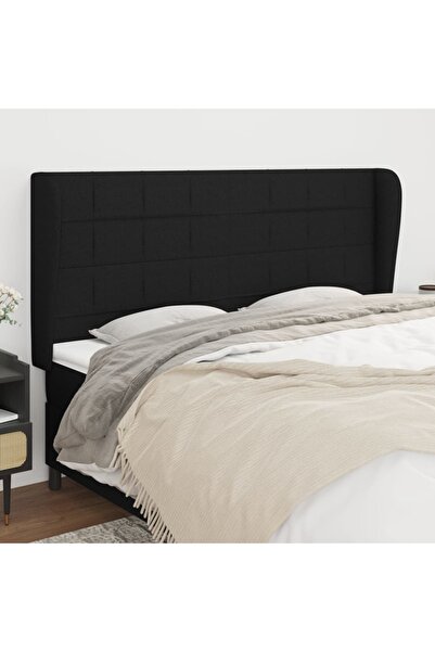 Concept Tăblie de pat cu aripioare, negru, 183x23x118/128 cm, textil