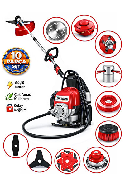 Dragro German DRG-10 + Sırt Tipi Benzinli Ot Çalı Çim Biçme Tırpanı + Full Se...