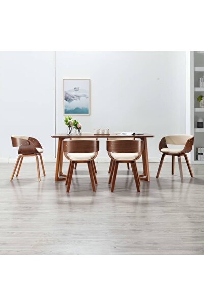 Concept Scaune de bucătărie 6 buc. crem, lemn curbat & piele ecologică