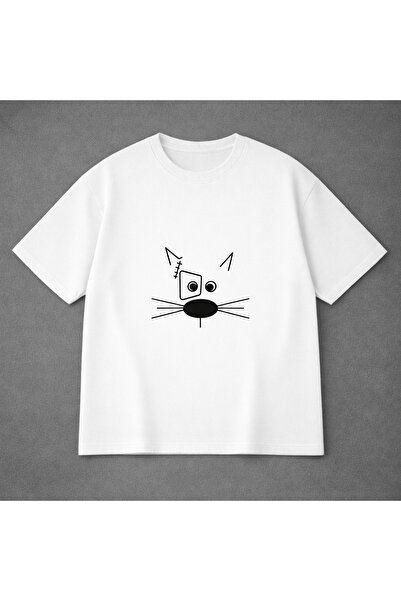 VODEXA Μπλουζάκι Unisex Oversize BIYIKLI KEDİ με στάμπα, 100% βαμβακερό, άνετ...