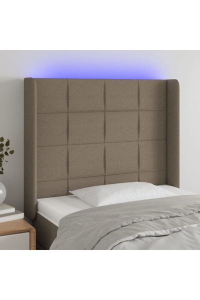 Concept Tăblie de pat cu LED, gri taupe, 83x16x118/128 cm, textil