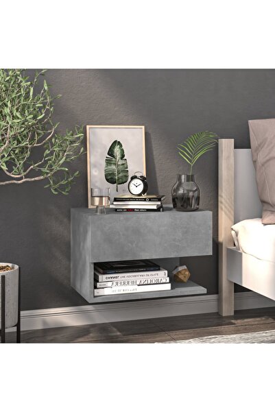 Concept Επιτοίχιο κομοδίνο, γκρι σκυροδέματος, επεξεργασμένο ξύλο