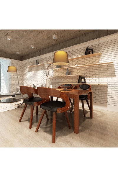 Concept Scaune de bucătărie 4 buc., maro, lemn curbat & piele ecologică