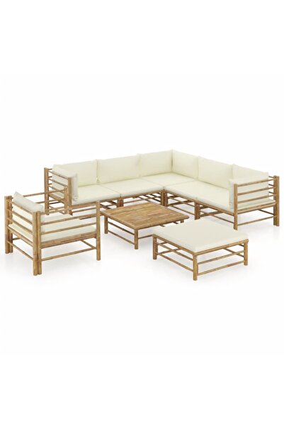 Concept Σετ επίπλων κήπου, 8 τεμάχια, μαξιλάρια κρεμ λευκού χρώματος, Μπαμπού