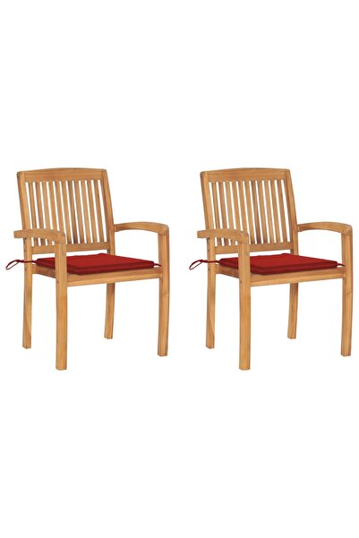 Concept Καρέκλες κήπου με κόκκινα μαξιλάρια, 2 τεμ., από μασίφ ξύλο τικ