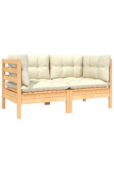 Concept Διθέσιος καναπές κήπου, με κρεμ μαξιλάρια, από μασίφ ξύλο πεύκου
