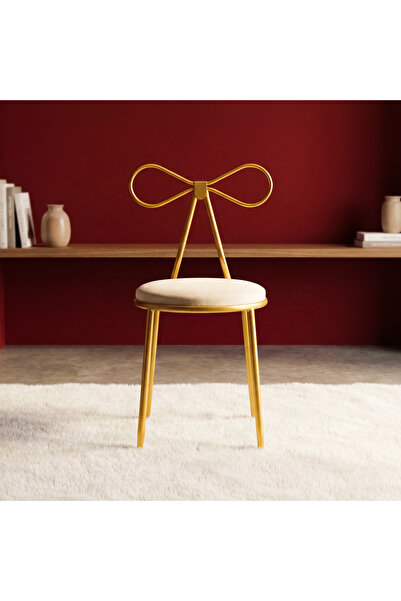 Rani Mobilya Rani JB111 Fiyonk Metal Makyaj Masası Sandalyesi Gold
