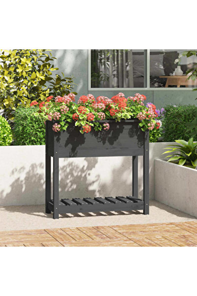 Concept Γλάστρα με ράφι, γκρι, 82,5x34,5x81 cm, μασίφ ξύλο πεύκου