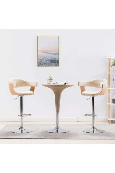 Concept Σκαμπό μπαρ, 2 τεμ., κρεμ, καμπυλωτό ξύλο και οικολογικό Δερμάτινο