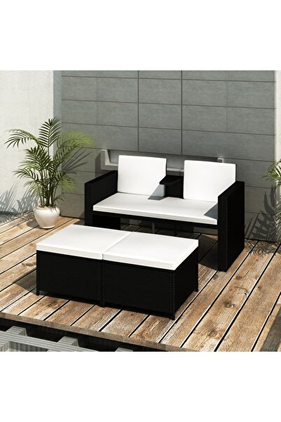 Concept Set mobilier de grădină cu perne, 4 piese, negru, poliratan
