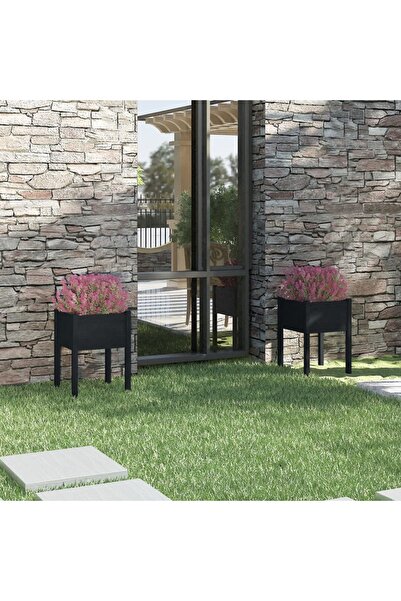 Concept Γλάστρες κήπου, 2 τεμ., μαύρες, 50x50x70cm από μασίφ ξύλο πεύκου