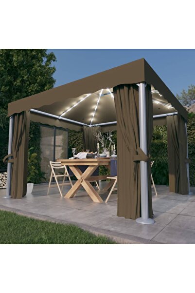 Concept Κιόσκι με κουρτίνα και φωτάκια LED σε σειρά, γκρι-μπεζ, 3x3 μ.