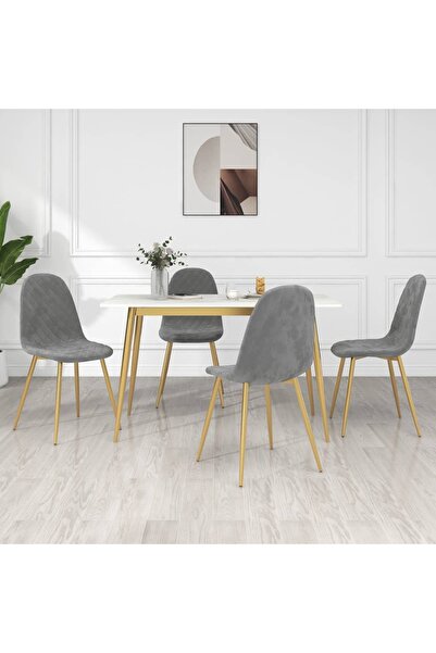 Concept Καρέκλες κουζίνας, 4 τεμ., ανοιχτό γκρι, Βελούδο