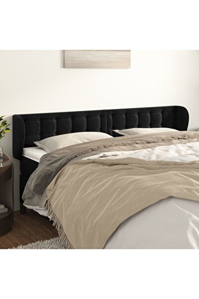 Concept Tăblie de pat cu aripioare negru 163x23x78/88 cm catifea