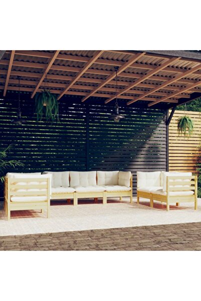 Concept Σετ επίπλων κήπου με κρεμ μαξιλάρια, 7 τεμάχια, μασίφ ξύλο πεύκου